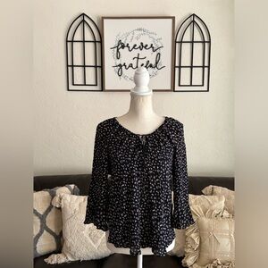 Vintage Y2K Black Dainty Floral Print Top Size PXL Boho Retro Streetwear Summer